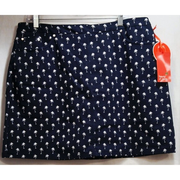 Hearts Of Palm Women's Casual Skort Size 16 Pockets Navy Blue Palm Trees NWT - Picture 1 of 6